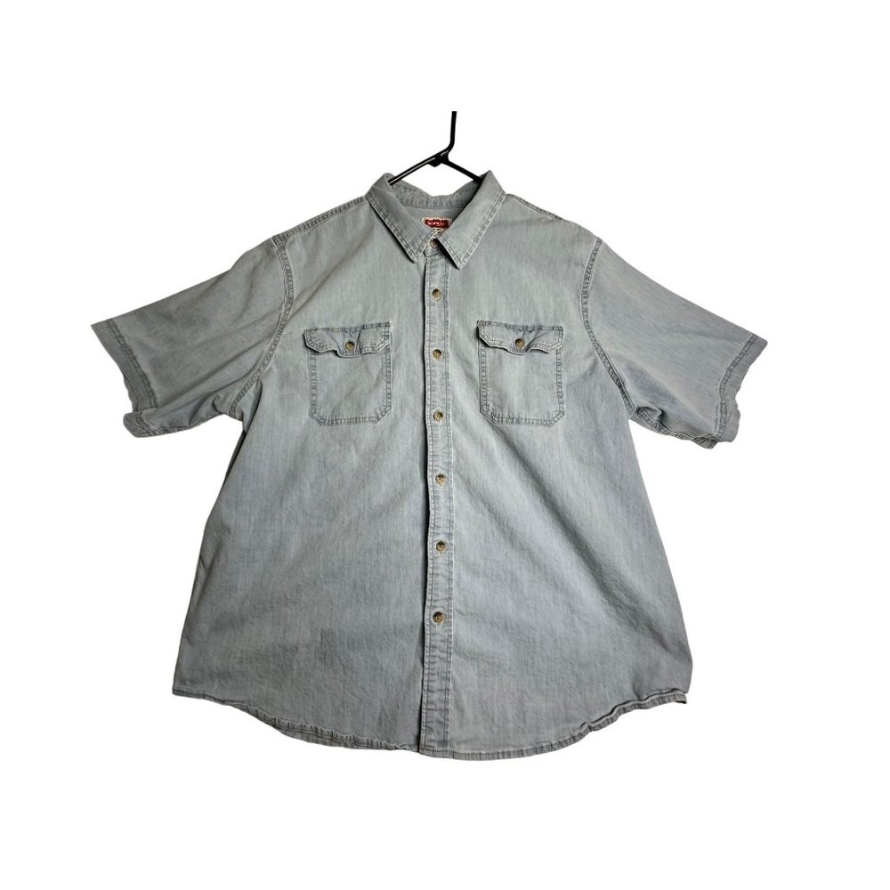 Wrangler Blue Denim Button Up‎ Shirt Mens 2XL XXL Trucker Western